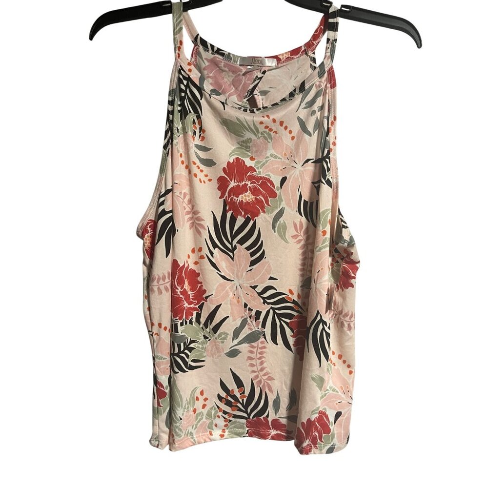 Flora By Flora Nikrooz Womens Floral Tank Top XL Tropical Open Back Multicolor